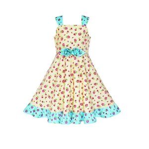 Sunny Fashion Girls Dress Flower Floral Bow Tie Summer Tank Sundress sz 6